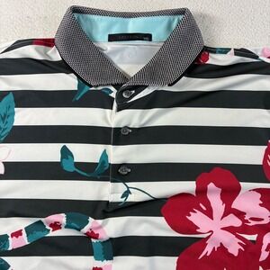 Greyson Golf Polo Shirt Men 2XL Black White Striped Floral Snake AOP Performance